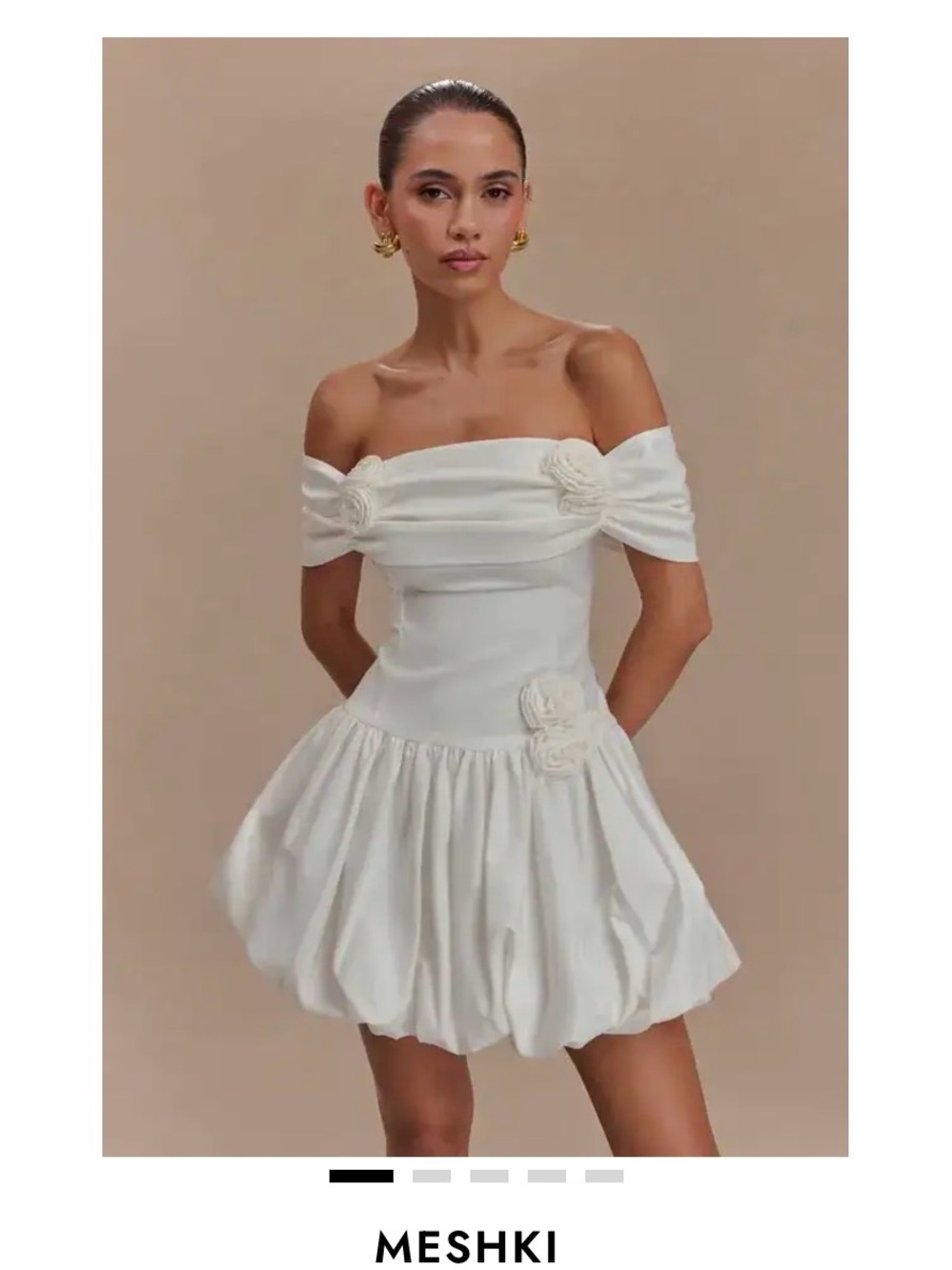 Girls Ivory Off-Shoulder Flower Appliqué Dress